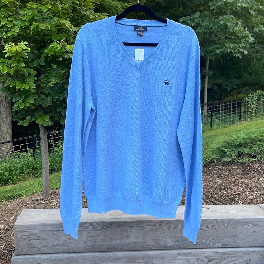 BROOKS BROTHERS Men's Light Blue 346 Linen & Cotton V-Neck Pullover Sweater sz L